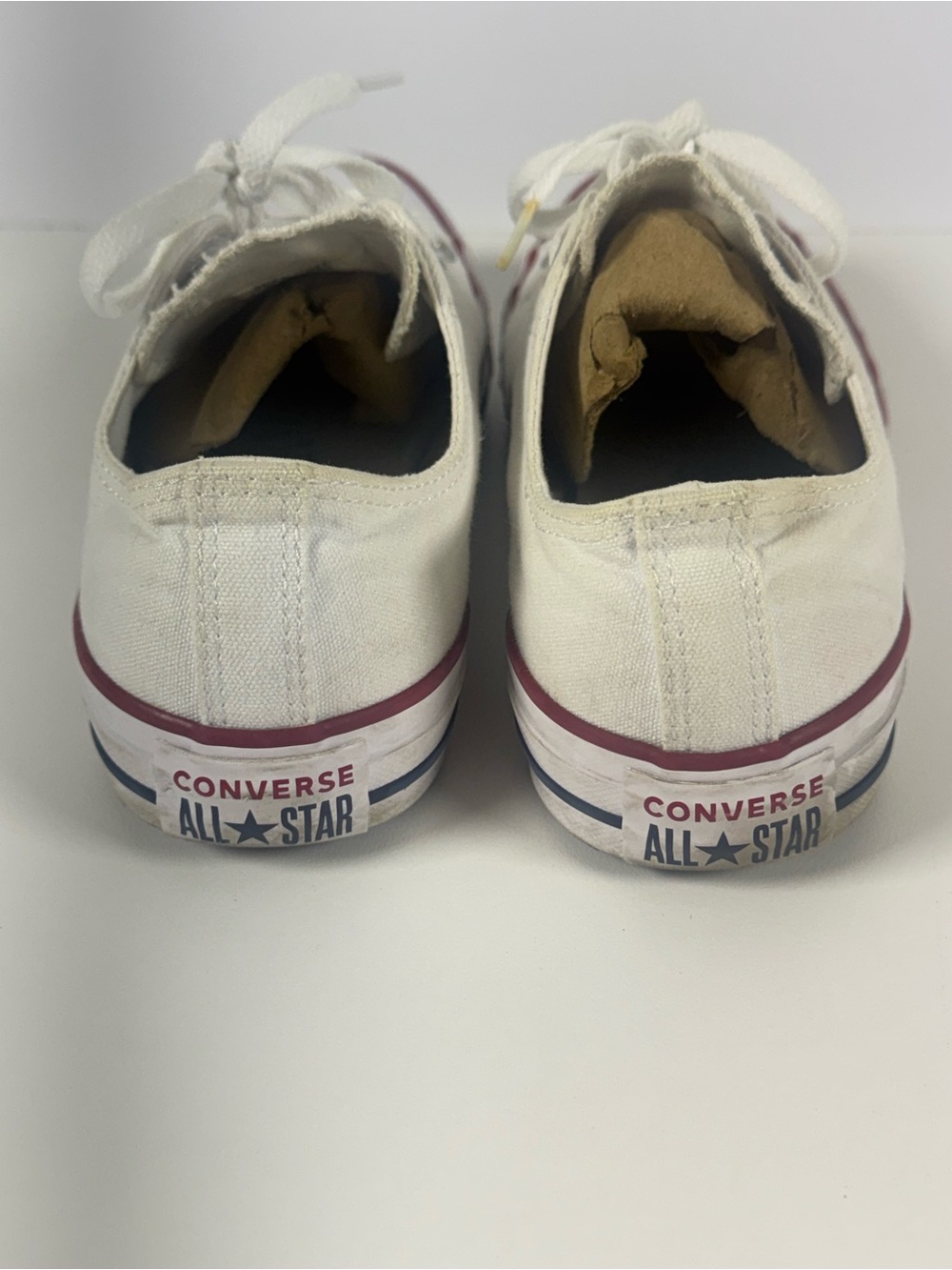 Converse White Canvas Low Tops with Burgundy Trim - Picture 4 of 9